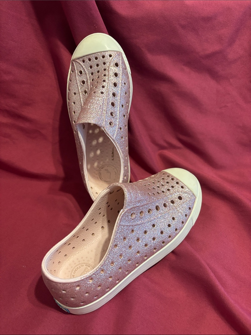 Native Glitter Jefferson Slip-On Sneakers in Light Pink